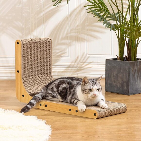 New 26.8in L-Shape Cat Scratcher with Ball Toy, Catnip & Furniture Protector - Picture 2 of 6